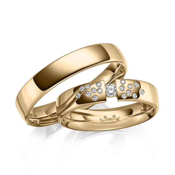 Paar klassische Trauringe/Eheringe in Roségold 585 mit zus. 0,14 ct. Brillant tw, si von Steinberg - Q-1662-3 Paar klassische Trauringe/Eheringe in Roségold 585 mit zus. 0,14 ct. Brillant tw, si von Steinberg - Q-1662-3