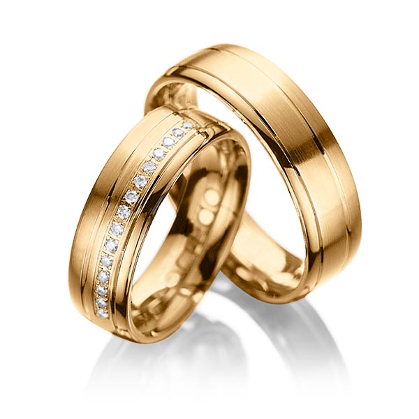 Paar klassische Trauringe/Eheringe in Roségold 585 mit zus. 0,15 ct. Brillant tw, si von acredo - A-1034-3 Paar klassische Trauringe/Eheringe in Roségold 585 mit zus. 0,15 ct. Brillant tw, si von acredo - A-1034-3