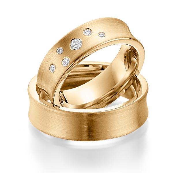 Paar klassische Trauringe/Eheringe in Roségold 585 mit zus. 0,15 ct. Brillant tw, si von Steinberg - Q-1108-1 Paar klassische Trauringe/Eheringe in Roségold 585 mit zus. 0,15 ct. Brillant tw, si von Steinberg - Q-1108-1