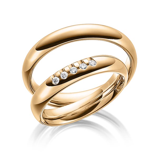 Paar klassische Trauringe/Eheringe in Roségold 585 mit zus. 0,1 ct. Brillant tw, si von Steinberg - Q-1472-3 Paar klassische Trauringe/Eheringe in Roségold 585 mit zus. 0,1 ct. Brillant tw, si von Steinberg - Q-1472-3