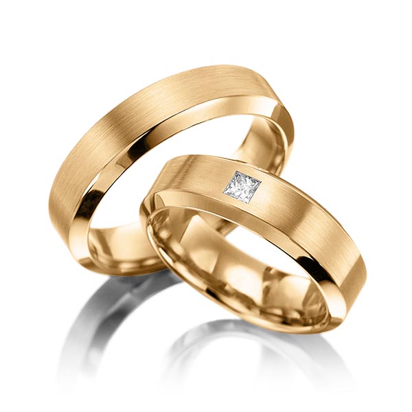 Paar klassische Trauringe/Eheringe in Roségold 585 mit zus. 0,1 ct. Prinzess-Diamant tw, vs von 123gold - P-1127-7 Paar klassische Trauringe/Eheringe in Roségold 585 mit zus. 0,1 ct. Prinzess-Diamant tw, vs von 123gold - P-1127-7