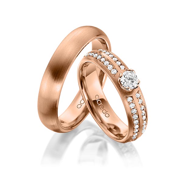 Paar klassische Trauringe/Eheringe in Rotgold 585 mit 0,3 ct. + zus. 0,672 ct. Brillant tw, vs von acredo - A-1537-5 Paar klassische Trauringe/Eheringe in Rotgold 585 mit 0,3 ct. + zus. 0,672 ct. Brillant tw, vs von acredo - A-1537-5