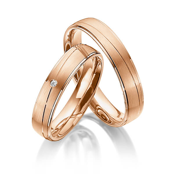 Paar klassische Trauringe/Eheringe in Rotgold 585 mit zus. 0,01 ct. Brillant tw, si von 123gold - Y-1315-10 Paar klassische Trauringe/Eheringe in Rotgold 585 mit zus. 0,01 ct. Brillant tw, si von 123gold - Y-1315-10
