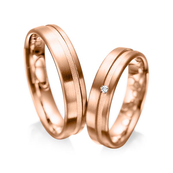 Paar klassische Trauringe/Eheringe in Rotgold 585 mit zus. 0,02 ct. Brillant tw, si von acredo - A-1044-6 Paar klassische Trauringe/Eheringe in Rotgold 585 mit zus. 0,02 ct. Brillant tw, si von acredo - A-1044-6