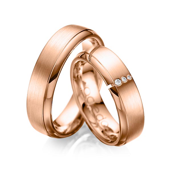 Paar klassische Trauringe/Eheringe in Rotgold 585 mit zus. 0,03 ct. Brillant tw, si von acredo - A-1067-10 Paar klassische Trauringe/Eheringe in Rotgold 585 mit zus. 0,03 ct. Brillant tw, si von acredo - A-1067-10