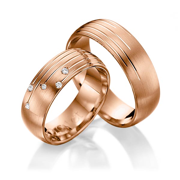 Paar klassische Trauringe/Eheringe in Rotgold 585 mit zus. 0,05 ct. Brillant tw, si von Steinberg - T-1082-3 Paar klassische Trauringe/Eheringe in Rotgold 585 mit zus. 0,05 ct. Brillant tw, si von Steinberg - T-1082-3