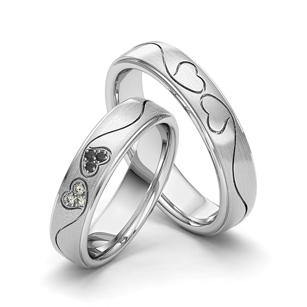 Paar klassische Trauringe/Eheringe in Weißgold 585 Herz mit zus. 0,06 ct. Brillant schwarz tw, si von 123gold - Y-1414-14 Paar klassische Trauringe/Eheringe in Weißgold 585 Herz mit zus. 0,06 ct. Brillant schwarz tw, si von 123gold - Y-1414-14