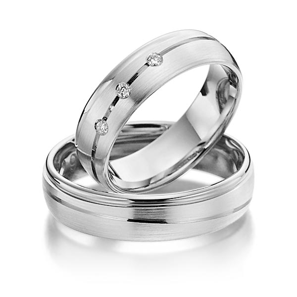 Paar klassische Trauringe/Eheringe in Weißgold 585 mit zus. 0,06 ct. Brillant tw, si von Steinberg - T-1127-2 Paar klassische Trauringe/Eheringe in Weißgold 585 mit zus. 0,06 ct. Brillant tw, si von Steinberg - T-1127-2