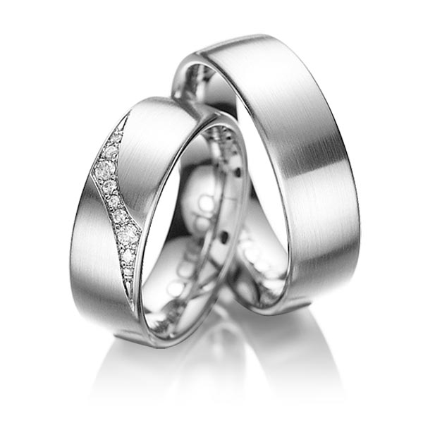 Paar klassische Trauringe/Eheringe in Weissgold 585 mit zus. 0,115 ct. Brillant tw, si von acredo - A-1036-1 Paar klassische Trauringe/Eheringe in Weissgold 585 mit zus. 0,115 ct. Brillant tw, si von acredo - A-1036-1