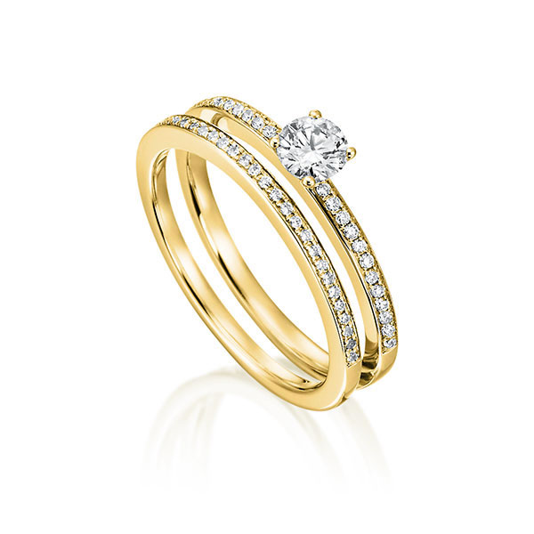 Ring-Set in geelgoud 18 kt. met 0,3 ct. + in totaal 0,17 ct. Briljant tw,vs van Steinberg - Q-1428-10 Ring-Set in geelgoud 18 kt. met 0,3 ct. + in totaal 0,17 ct. Briljant tw,vs van Steinberg - Q-1428-10