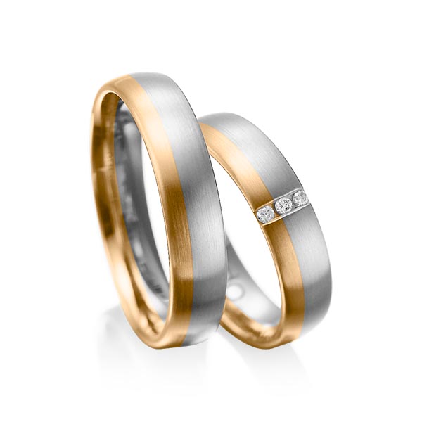 Set Bicolor trouwringen in grijsgoud 14 kt. roségoud 14 kt. met in totaal 0,045 ct. Briljant tw/si van acredo - A-1010-2 Set Bicolor trouwringen in grijsgoud 14 kt. roségoud 14 kt. met in totaal 0,045 ct. Briljant tw/si van acredo - A-1010-2
