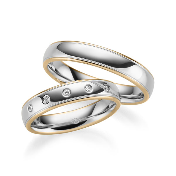 Set Bicolor trouwringen in roségoud 14 kt. witgoud 14 kt. met in totaal 0,075 ct. Briljant tw/si - UQ-1010-4 Set Bicolor trouwringen in roségoud 14 kt. witgoud 14 kt. met in totaal 0,075 ct. Briljant tw/si - UQ-1010-4