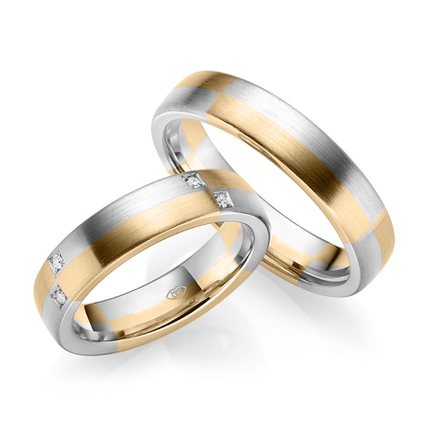 Set Bicolor trouwringen in roségoud 14 kt. witgoud 14 kt. met in totaal 0,08 ct. Briljant tw/si - UQ-1051-2 Set Bicolor trouwringen in roségoud 14 kt. witgoud 14 kt. met in totaal 0,08 ct. Briljant tw/si - UQ-1051-2