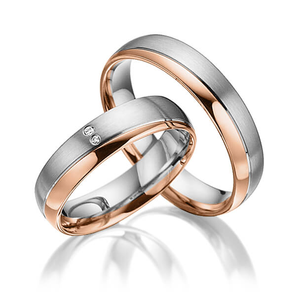 Set Bicolor trouwringen in witgoud 14 kt. roodgoud 14 kt. met in totaal 0,015 ct. Briljant tw/si van acredo - A-3018-1 Set Bicolor trouwringen in witgoud 14 kt. roodgoud 14 kt. met in totaal 0,015 ct. Briljant tw/si van acredo - A-3018-1