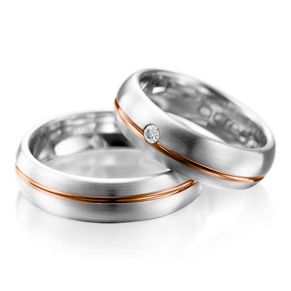 Set Bicolor trouwringen in witgoud 14 kt. roodgoud 14 kt. met in totaal 0,06 ct. Briljant tw/si van acredo - A-1003-3 Set Bicolor trouwringen in witgoud 14 kt. roodgoud 14 kt. met in totaal 0,06 ct. Briljant tw/si van acredo - A-1003-3