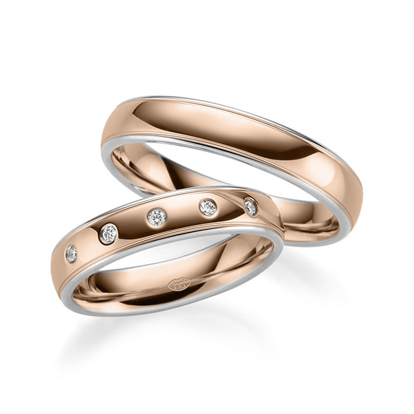 Set Bicolor trouwringen in witgoud 14 kt. roodgoud 14 kt. met in totaal 0,075 ct. Briljant tw/si - UQ-1010-2 Set Bicolor trouwringen in witgoud 14 kt. roodgoud 14 kt. met in totaal 0,075 ct. Briljant tw/si - UQ-1010-2
