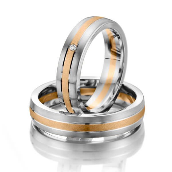 Set Bicolor trouwringen in witgoud 14 kt. roségoud 14 kt. met in totaal 0,01 ct. Briljant tw/si - NP-1158-6 Set Bicolor trouwringen in witgoud 14 kt. roségoud 14 kt. met in totaal 0,01 ct. Briljant tw/si - NP-1158-6
