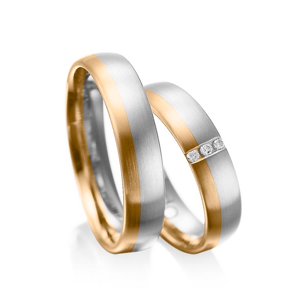 Set Bicolor trouwringen in witgoud 14 kt. roségoud 14 kt. met in totaal 0,045 ct. Briljant tw/si van acredo - A-1010-5 Set Bicolor trouwringen in witgoud 14 kt. roségoud 14 kt. met in totaal 0,045 ct. Briljant tw/si van acredo - A-1010-5