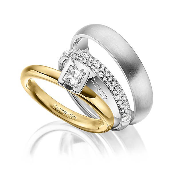 Set in Gelbgold 585 mit 0,4 ct. + zus. 0,38 ct. Prinzess-Diamant & Brillant tw, vs tw, si von acredo - A-1435-10 Set in Gelbgold 585 mit 0,4 ct. + zus. 0,38 ct. Prinzess-Diamant & Brillant tw, vs tw, si von acredo - A-1435-10