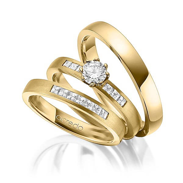 Set in Gelbgold 585 mit 0,4 ct. + zus. 0,39 ct. Prinzess-Diamant & Brillant tw, si tw, vs von acredo - A-1433-6 Set in Gelbgold 585 mit 0,4 ct. + zus. 0,39 ct. Prinzess-Diamant & Brillant tw, si tw, vs von acredo - A-1433-6