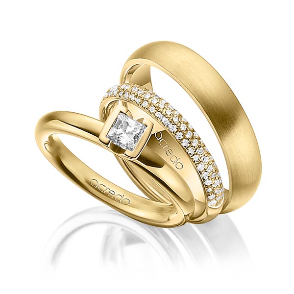 Set in Gelbgold 750 mit 0,4 ct. + zus. 0,38 ct. Prinzess-Diamant & Brillant tw, vs tw, si von acredo - A-1435-15 Set in Gelbgold 750 mit 0,4 ct. + zus. 0,38 ct. Prinzess-Diamant & Brillant tw, vs tw, si von acredo - A-1435-15