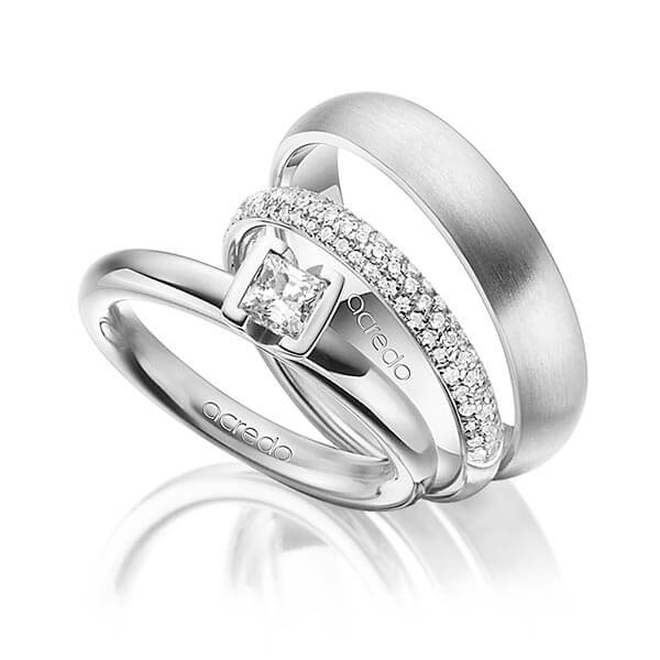 Set in Graugold 585 mit 0,4 ct. + zus. 0,38 ct. Prinzess-Diamant & Brillant tw, vs tw, si von acredo - A-1435-8 Set in Graugold 585 mit 0,4 ct. + zus. 0,38 ct. Prinzess-Diamant & Brillant tw, vs tw, si von acredo - A-1435-8
