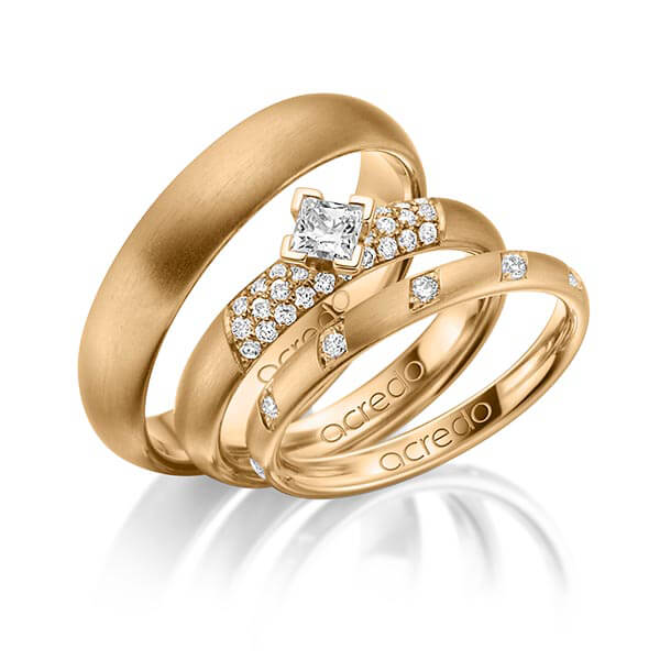 Set in Roségold 585 mit zus. 0,74 ct. Brillant & Prinzess-Diamant tw, si von acredo - A-1427-7 Set in Roségold 585 mit zus. 0,74 ct. Brillant & Prinzess-Diamant tw, si von acredo - A-1427-7