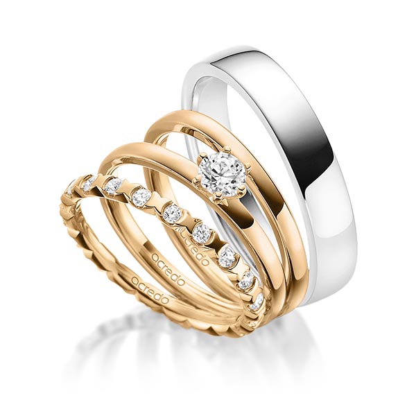 Set in Roségold 585 vollausgefasst mit 0,3 ct. + zus. 0,4 ct. Brillant tw, vs von acredo - A-1884-2 Set in Roségold 585 vollausgefasst mit 0,3 ct. + zus. 0,4 ct. Brillant tw, vs von acredo - A-1884-2