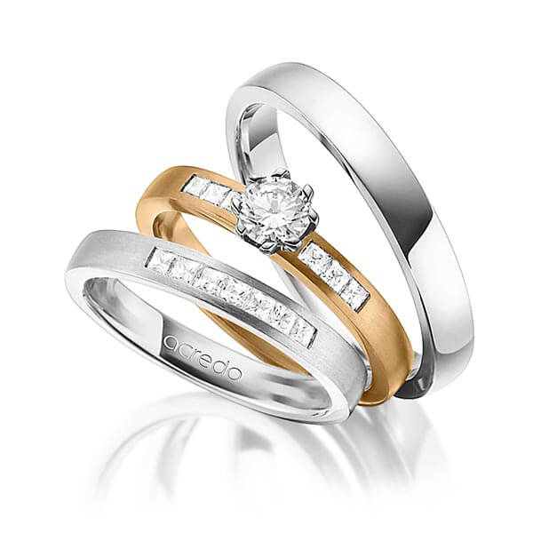 Set in Weißgold 585 mit 0,4 ct. + zus. 0,39 ct. Prinzess-Diamant & Brillant tw, si tw, vs von acredo - A-1433-1 Set in Weißgold 585 mit 0,4 ct. + zus. 0,39 ct. Prinzess-Diamant & Brillant tw, si tw, vs von acredo - A-1433-1