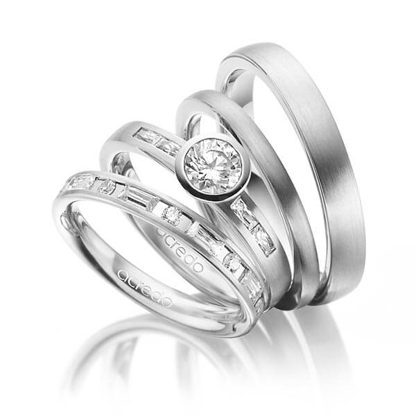 Set in Weissgold 585 mit 0,5 ct. + zus. 1,005 ct. Brillant & Baguette-Diamant tw, si tw, vs von acredo - A-1417-11 Set in Weissgold 585 mit 0,5 ct. + zus. 1,005 ct. Brillant & Baguette-Diamant tw, si tw, vs von acredo - A-1417-11