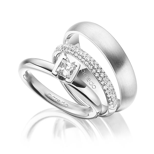 Set in Weissgold 750 mit 0,4 ct. + zus. 0,38 ct. Prinzess-Diamant & Brillant tw, vs tw, si von acredo - A-1435-18 Set in Weissgold 750 mit 0,4 ct. + zus. 0,38 ct. Prinzess-Diamant & Brillant tw, vs tw, si von acredo - A-1435-18