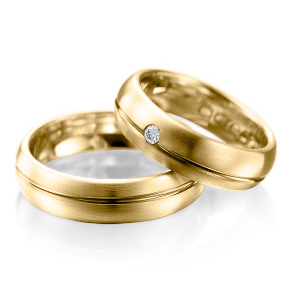 Set Klassieke trouwringen in geelgoud 14 kt. met in totaal 0,06 ct. Briljant tw/si van acredo - A-1003-6 Set Klassieke trouwringen in geelgoud 14 kt. met in totaal 0,06 ct. Briljant tw/si van acredo - A-1003-6