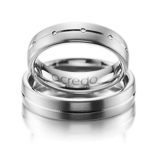 Set Klassieke trouwringen in grijsgoud 14 kt. met in totaal 0,055 ct. Briljant tw/si van acredo - A-1013-2 Set Klassieke trouwringen in grijsgoud 14 kt. met in totaal 0,055 ct. Briljant tw/si van acredo - A-1013-2