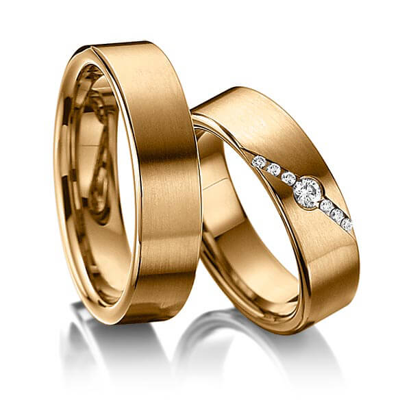 Set klassieke trouwringen in roségoud 14 kt. met in totaal 0,118 ct. Briljant tw/si van acredo - A-6002-5 Set klassieke trouwringen in roségoud 14 kt. met in totaal 0,118 ct. Briljant tw/si van acredo - A-6002-5