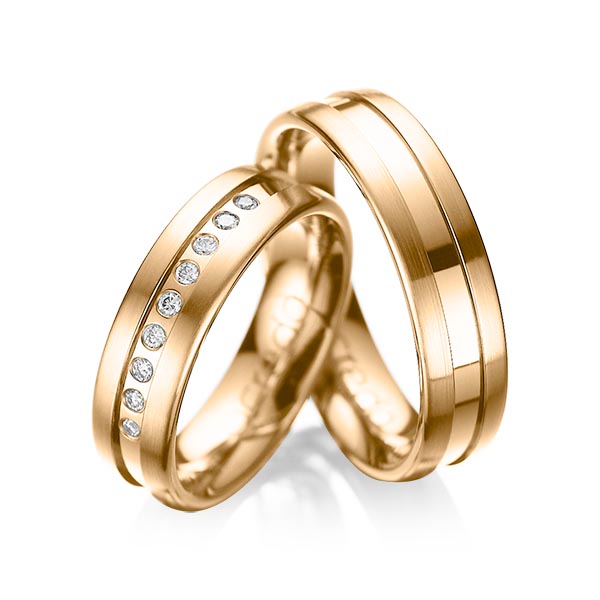 Set Klassieke trouwringen in roségoud 14 kt. met in totaal 0,135 ct. Briljant tw/si van acredo - A-1006-2 Set Klassieke trouwringen in roségoud 14 kt. met in totaal 0,135 ct. Briljant tw/si van acredo - A-1006-2