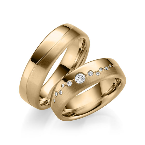 Set Klassieke trouwringen in roségoud 14 kt. met in totaal 0,187 ct. Briljant tw/si - UQ-1001-4 Set Klassieke trouwringen in roségoud 14 kt. met in totaal 0,187 ct. Briljant tw/si - UQ-1001-4