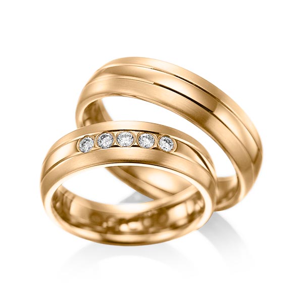 Set Klassieke trouwringen in roségoud 14 kt. met in totaal 0,2 ct. Briljant tw/si van acredo - A-1001-3 Set Klassieke trouwringen in roségoud 14 kt. met in totaal 0,2 ct. Briljant tw/si van acredo - A-1001-3