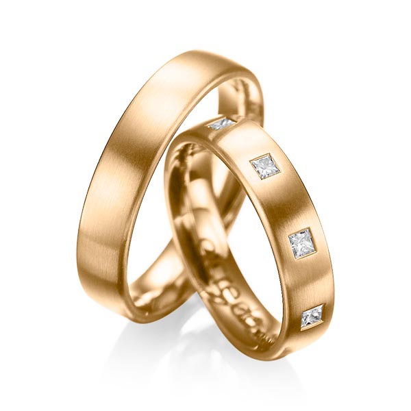 Set klassieke trouwringen in roségoud 14 kt. met in totaal 0,45 ct. Princess-Diamant tw/si van acredo - A-1004-5 Set klassieke trouwringen in roségoud 14 kt. met in totaal 0,45 ct. Princess-Diamant tw/si van acredo - A-1004-5