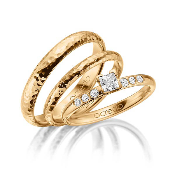 Tri-Set in Roségold 585 mit zus. 0,32 ct. Prinzess-Diamant tw, vs tw, si von acredo - A-1420-2 Tri-Set in Roségold 585 mit zus. 0,32 ct. Prinzess-Diamant tw, vs tw, si von acredo - A-1420-2