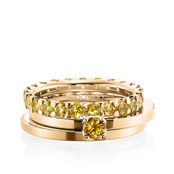 Triset in Roségold 585 vollausgefasst mit zus. 2,32 ct. Brillant Saphir Gelb (A 8) von acredo - A-1988-6 Triset in Roségold 585 vollausgefasst mit zus. 2,32 ct. Brillant Saphir Gelb (A 8) von acredo - A-1988-6