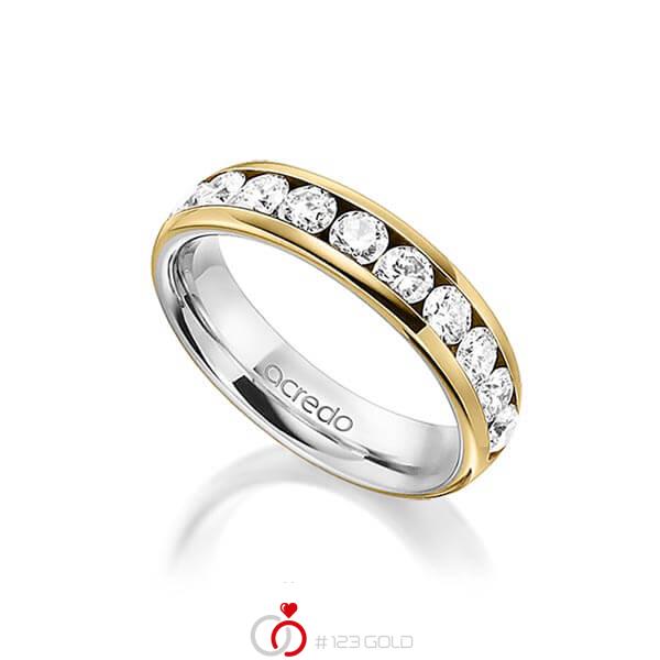 bicolor Memoire-Trauring/Ehering in außen Gelbgold 585 , innen Graugold 585 halbausgefasst mit zus. 1,1 ct. Brillant tw, si von acredo - A-1558-1 bicolor Memoire-Trauring/Ehering in außen Gelbgold 585 , innen Graugold 585 halbausgefasst mit zus. 1,1 ct. Brillant tw, si von acredo - A-1558-1