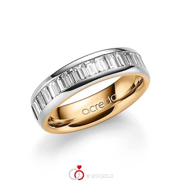 bicolor Memoire-Trauring/Ehering in außen Platin 950 , innen Roségold 750 halbausgefasst mit zus. 1,36 ct. Baguette-Diamant tw, vs von acredo - A-1552-9 bicolor Memoire-Trauring/Ehering in außen Platin 950 , innen Roségold 750 halbausgefasst mit zus. 1,36 ct. Baguette-Diamant tw, vs von acredo - A-1552-9