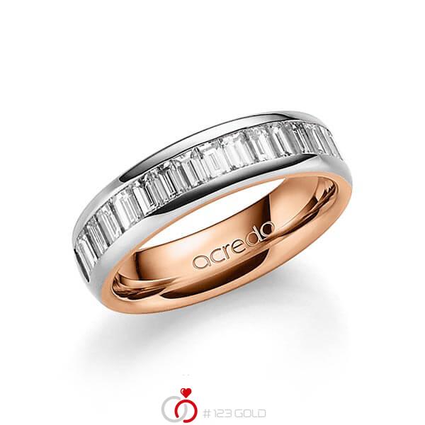 bicolor Memoire-Trauring/Ehering in außen Platin 950 , innen Rotgold 750 halbausgefasst mit zus. 1,36 ct. Baguette-Diamant tw, vs von acredo - A-1552-11 bicolor Memoire-Trauring/Ehering in außen Platin 950 , innen Rotgold 750 halbausgefasst mit zus. 1,36 ct. Baguette-Diamant tw, vs von acredo - A-1552-11