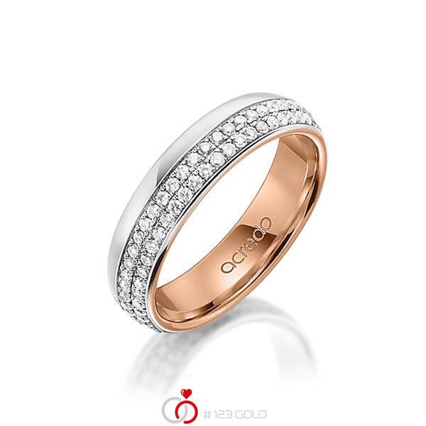 bicolor Memoire-Trauring/Ehering in außen Platin 950 , innen Rotgold 750 vollausgefasst mit zus. 0,752 ct. Brillant tw, si von acredo - A-1560-11 bicolor Memoire-Trauring/Ehering in außen Platin 950 , innen Rotgold 750 vollausgefasst mit zus. 0,752 ct. Brillant tw, si von acredo - A-1560-11