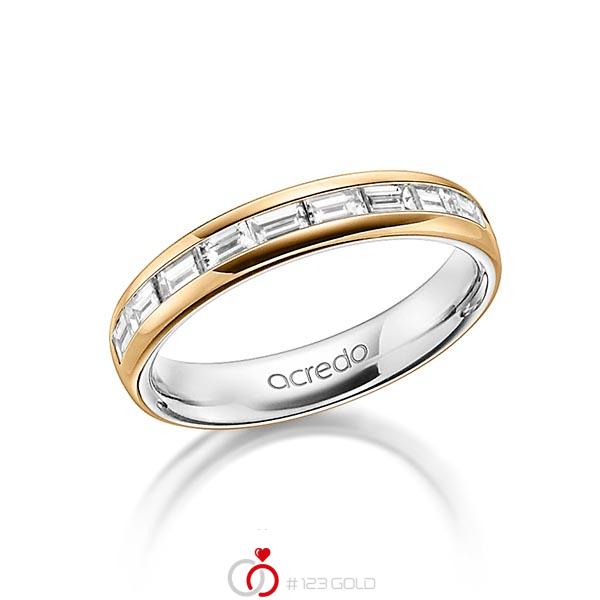 bicolor Memoire-Trauring/Ehering in außen Roségold 750 , innen Platin 950 halbausgefasst mit zus. 0,8 ct. Baguette-Diamant tw, vs von acredo - A-1557-9 bicolor Memoire-Trauring/Ehering in außen Roségold 750 , innen Platin 950 halbausgefasst mit zus. 0,8 ct. Baguette-Diamant tw, vs von acredo - A-1557-9