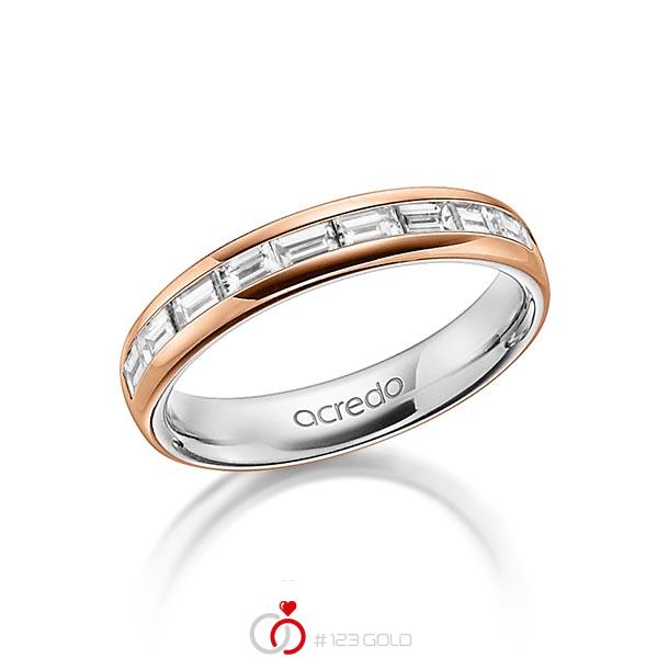 bicolor Memoire-Trauring/Ehering in aussen Rotgold 585 , innen Graugold 585 halbausgefasst mit zus. 0,8 ct. Baguette-Diamant tw, vs von acredo - A-1557-3 bicolor Memoire-Trauring/Ehering in aussen Rotgold 585 , innen Graugold 585 halbausgefasst mit zus. 0,8 ct. Baguette-Diamant tw, vs von acredo - A-1557-3