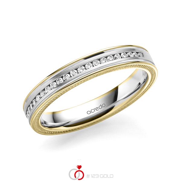 bicolor Memoire-Trauring/Ehering in Gelbgold 585 Weissgold 585 halbausgefasst mit zus. 0,192 ct. Brillant tw, si von acredo - A-1762-14 bicolor Memoire-Trauring/Ehering in Gelbgold 585 Weissgold 585 halbausgefasst mit zus. 0,192 ct. Brillant tw, si von acredo - A-1762-14