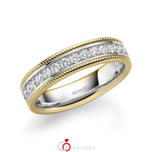 bicolor Memoire-Trauring/Ehering in Gelbgold 585 Weissgold 585 halbausgefasst mit zus. 0,45 ct. Brillant tw, si von acredo - A-1756-14 bicolor Memoire-Trauring/Ehering in Gelbgold 585 Weissgold 585 halbausgefasst mit zus. 0,45 ct. Brillant tw, si von acredo - A-1756-14