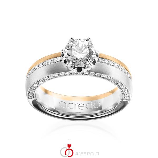 bicolor Memoire-Trauring/Ehering in Weißgold 585 Roségold 585 halbausgefasst mit 0,7 ct. + zus. 0,275 ct. Brillant tw, si tw, vs von acredo - A-1202-9 bicolor Memoire-Trauring/Ehering in Weißgold 585 Roségold 585 halbausgefasst mit 0,7 ct. + zus. 0,275 ct. Brillant tw, si tw, vs von acredo - A-1202-9