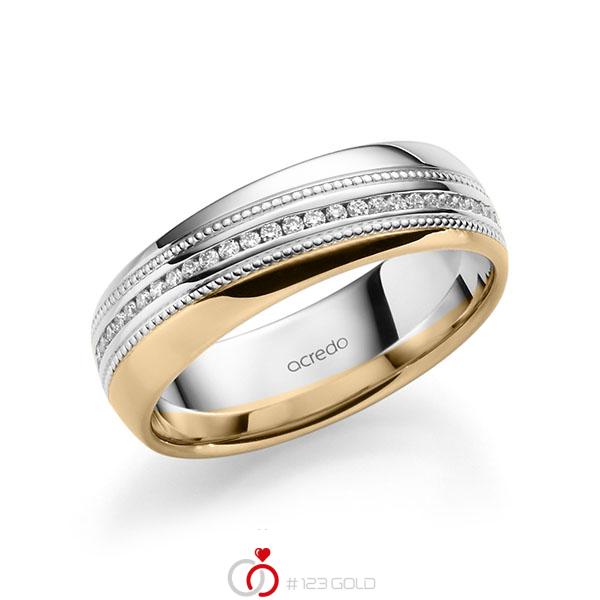 bicolor Memoire-Trauring/Ehering in Weißgold 585 Roségold 585 vollausgefasst mit zus. 0,28 ct. Brillant tw, si von acredo - A-1757-14 bicolor Memoire-Trauring/Ehering in Weißgold 585 Roségold 585 vollausgefasst mit zus. 0,28 ct. Brillant tw, si von acredo - A-1757-14